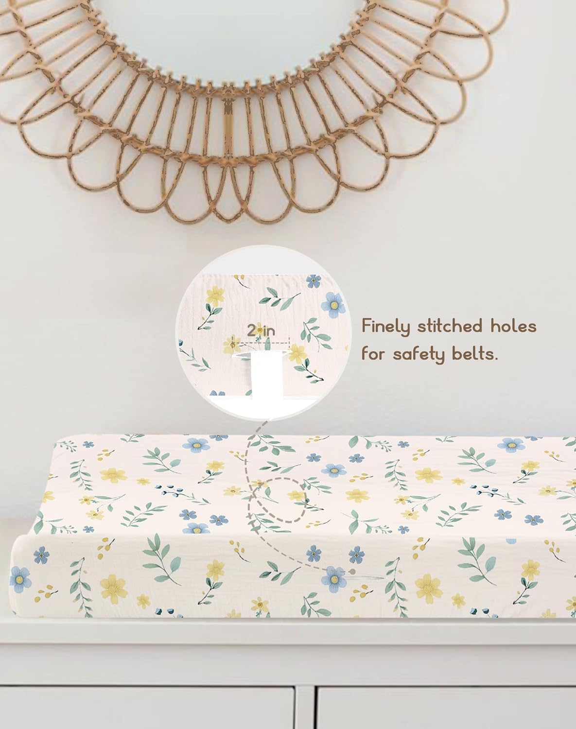 Changing Pad Cover for Baby Boy Girl 2 Pack, Muslin Changing Table Pad Covers with Boho Style, Neutral Nursery Bedding Essentials Soft and Breathable (Spring Garden & Sage)