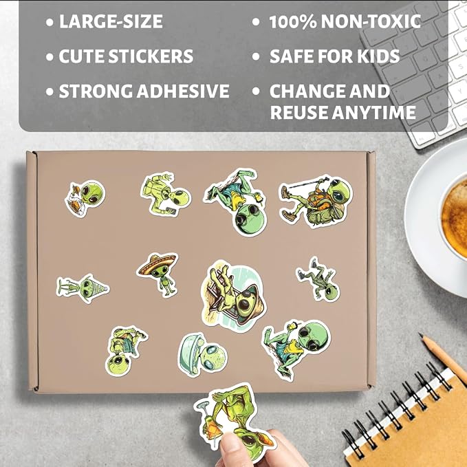 Funny Alien Lifestyle Stickers Pack 50Pcs Cool Vinyl Decals