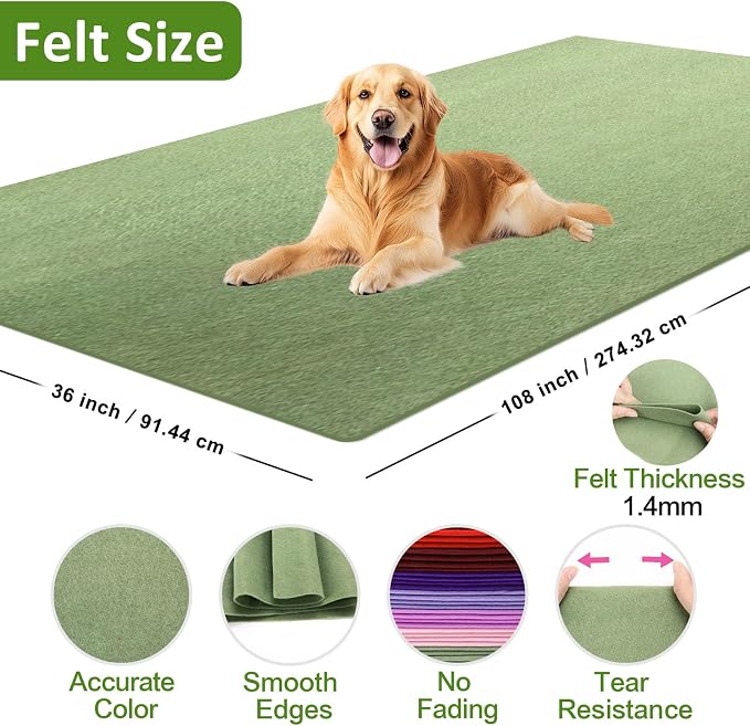 XSEINO Sage Green Large Felt Fabric 108" X 36 ", 1.4 mm Thick Soft Felt Fabric