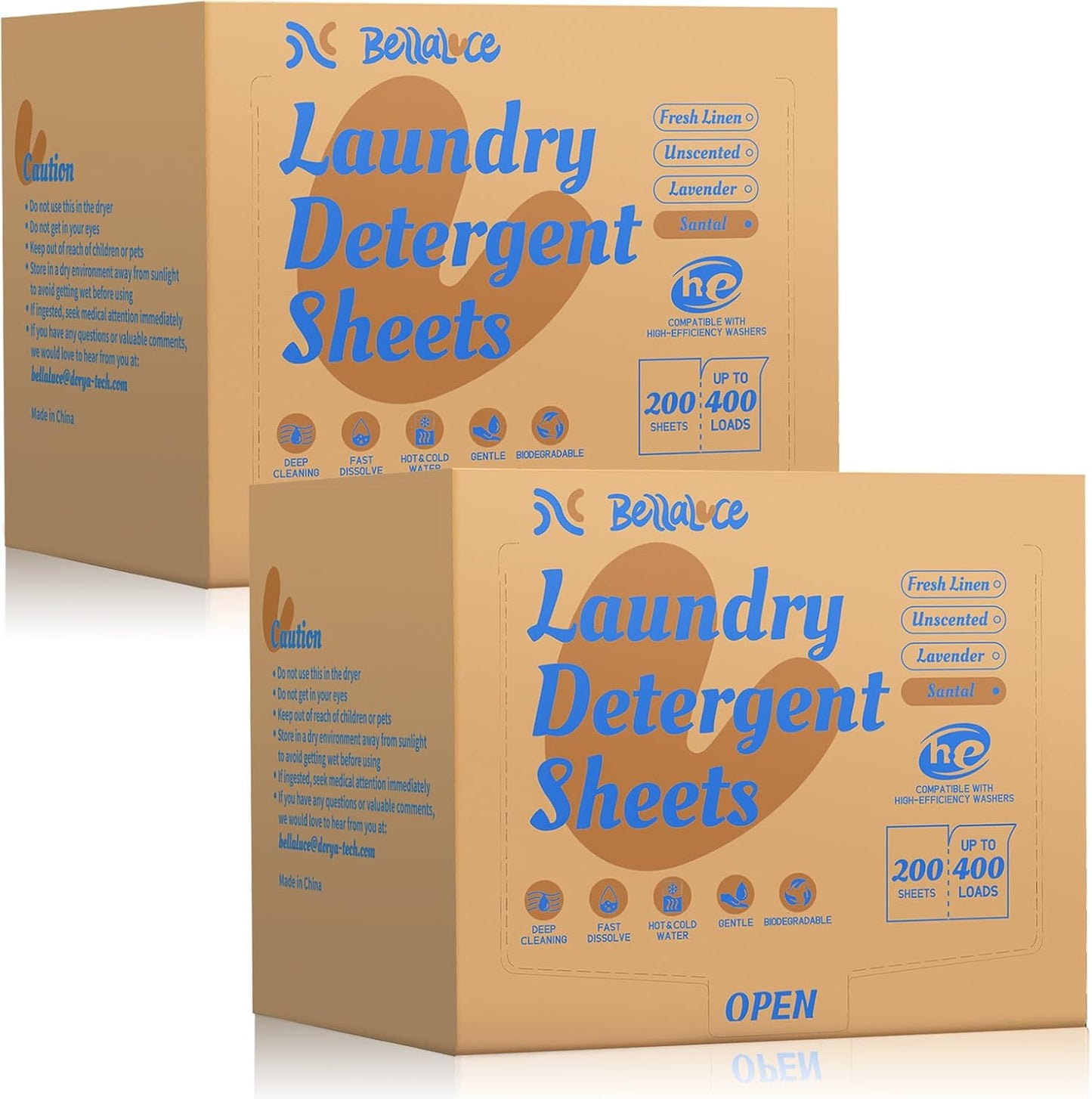 BellaLuce 2 Pack Laundry Detergent Sheets - 800 Loads Boys Santal Laundry Sheets for Dorm,College,Home,Hotel,Apartment,Family School Travel Essentials