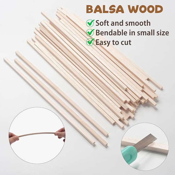 Square Wooden Dowel Rods, Balsa Wood Sticks, Balsa Wood Strips