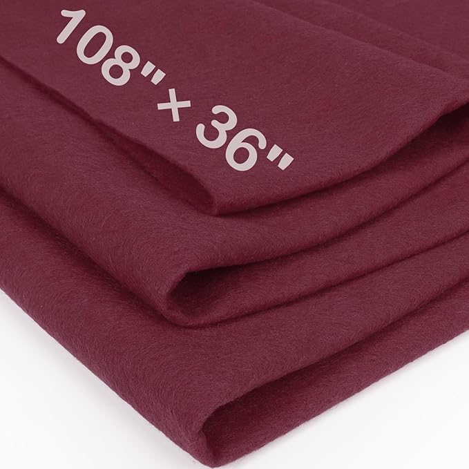XSEINO Burgundy Large Felt Fabric 108" X 36 ", 1.4 mm Thick Soft Felt Fabric