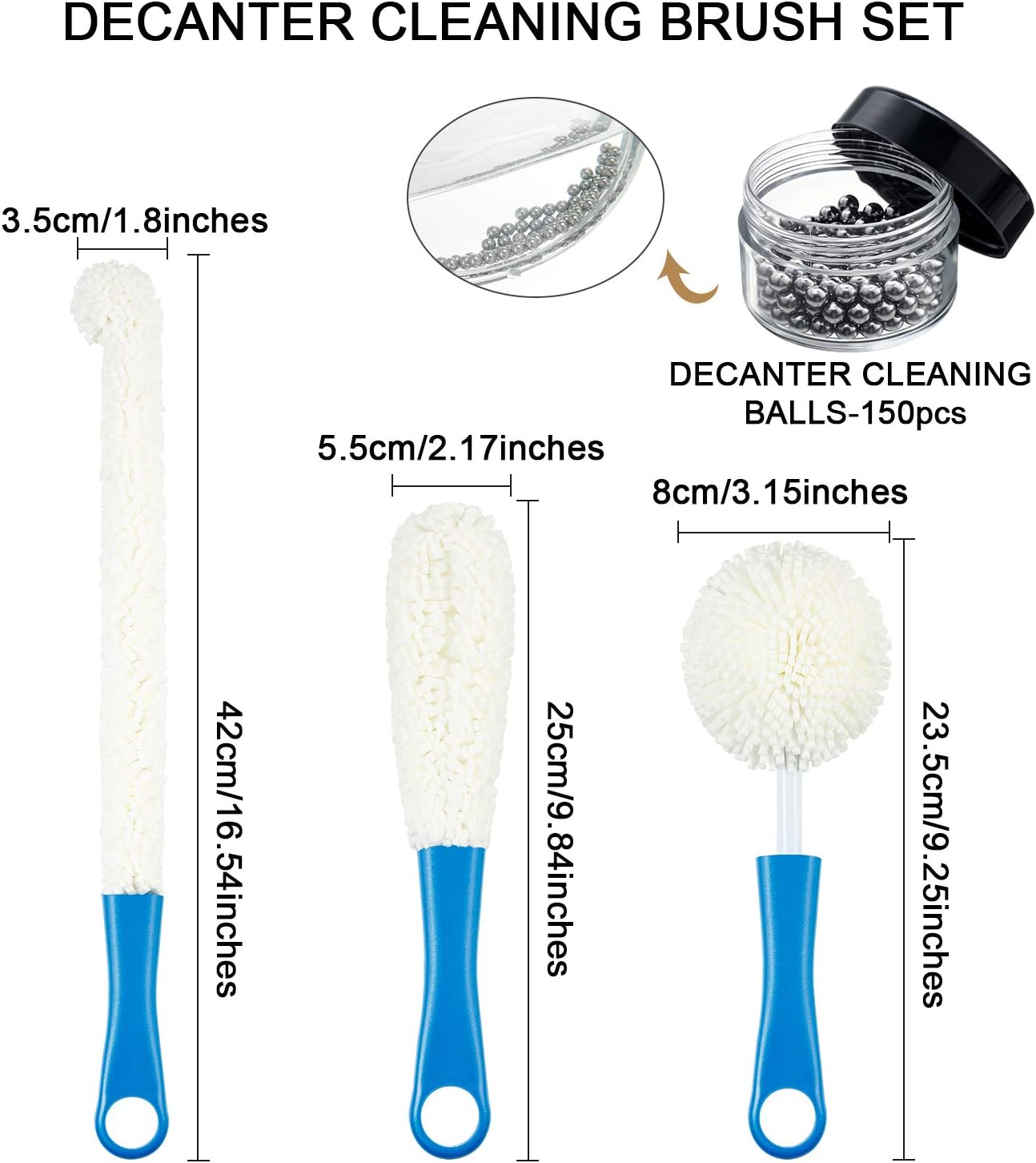 Boao 3 Pcs Decanter Cleaning Brush Wine Glass Decanter Flexible Bottle Brush Set with Cleaning Beads Household Tools for Bottle Goblets Glasses Cups (Blue)