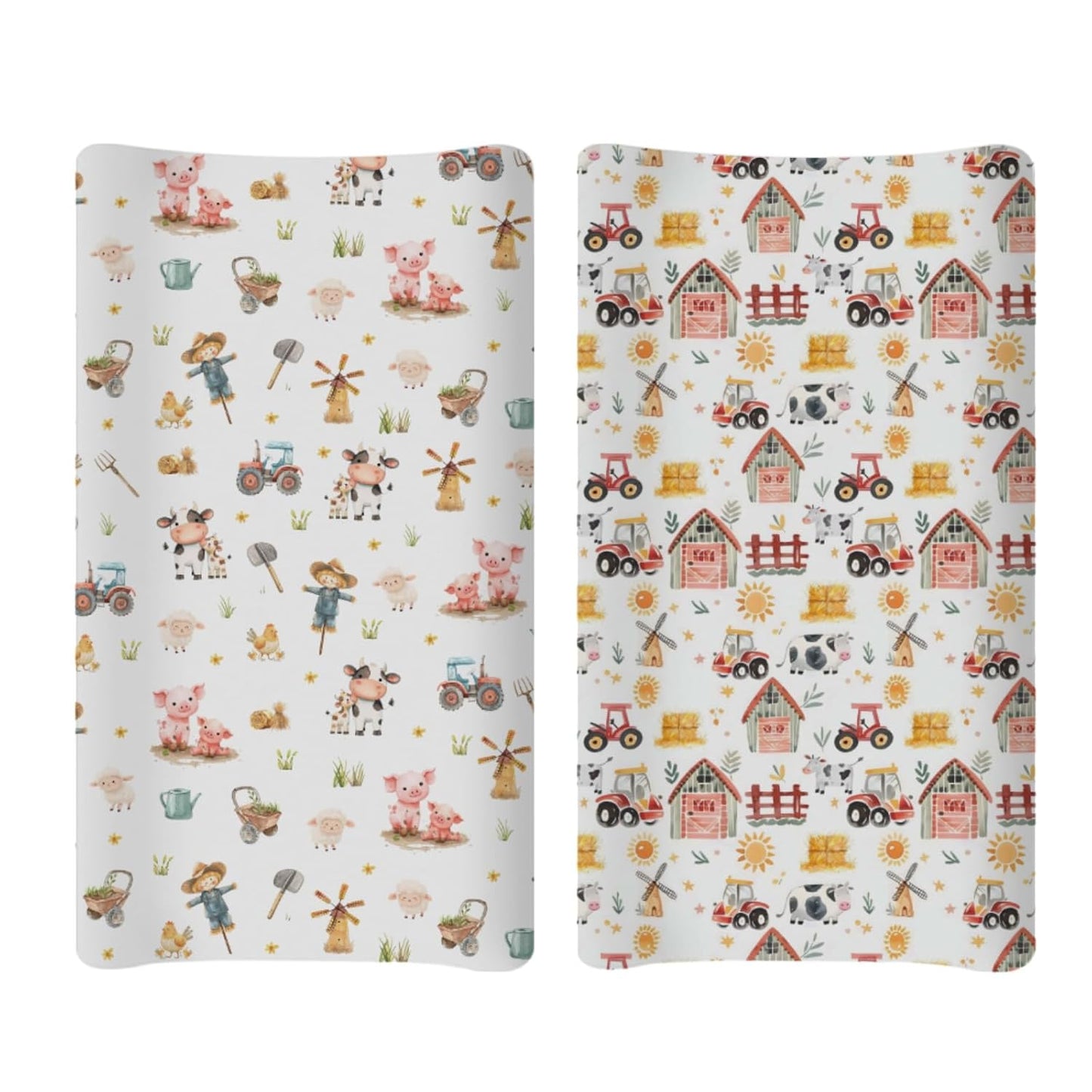 Soft 2 Pack Farm Animal Cow Sheep Pigs Tractor Pattern Baby Changing Pad Covers for Infant Newborn, Unisex Farm Nursery Fitted Diaper Changing Table Pad Mat Sheets for Boys Girls-16x32