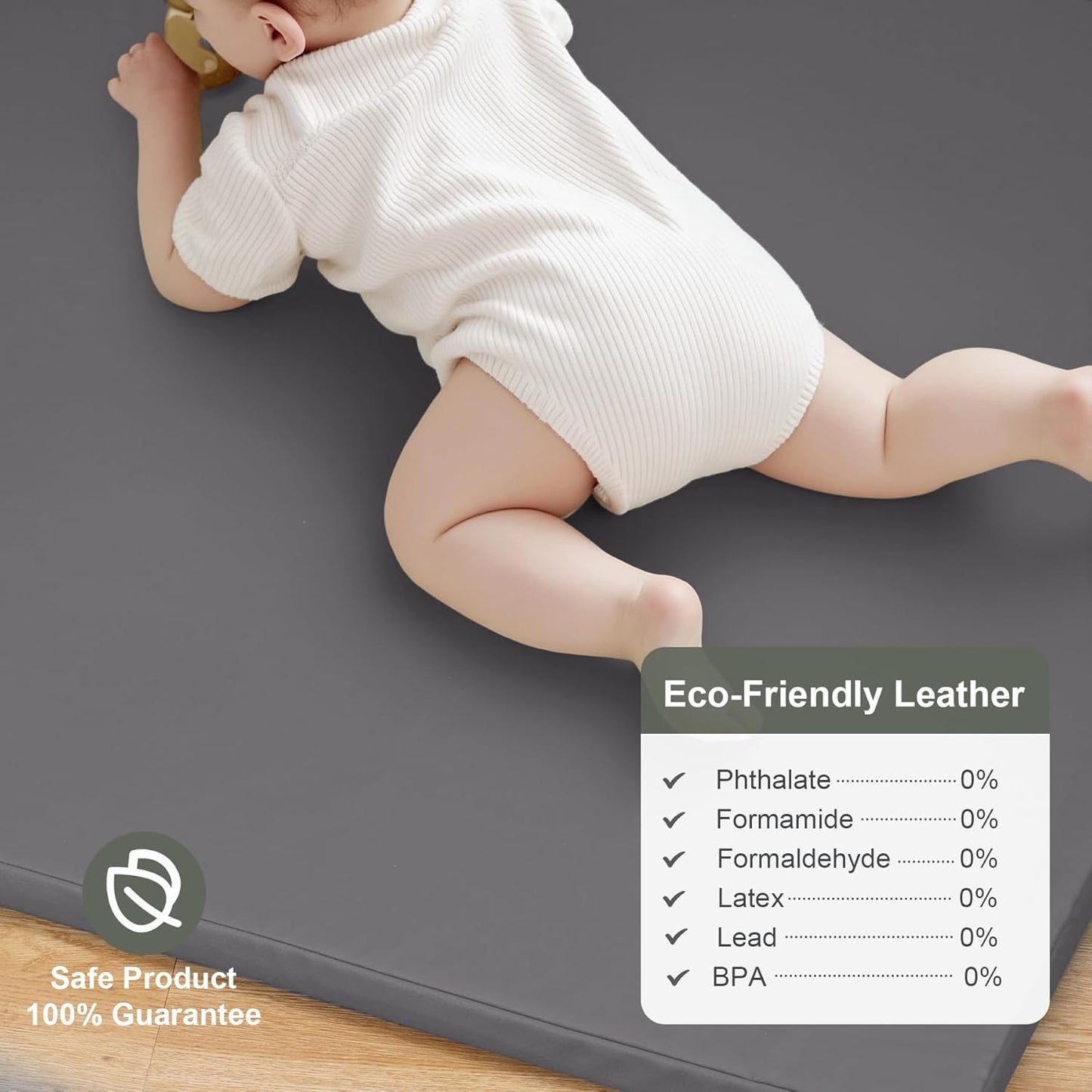 Baby Play Mat for Floor,50x50 Playpen Mat,Non-Slip Leather&Thick Foam Floor Cushion,Removable Waterproof Cover,Easy Care for Baby Crawling,Toddler,Kids,Tummy Time（Grey)