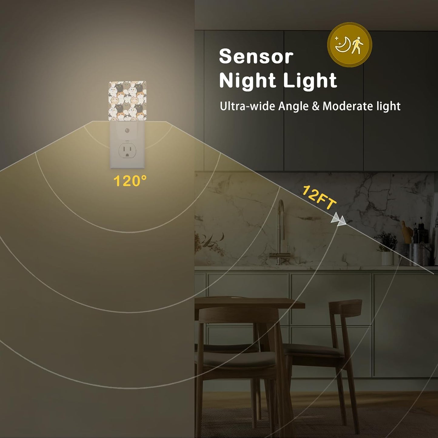 Cute Cats Night Light with Dusk to Dawn Light Sensors, Plug-in Wall Led Night Lights, Energy Efficient Lamp for Bedroom/Bathroom/Kitchen/Hallway/Stairs