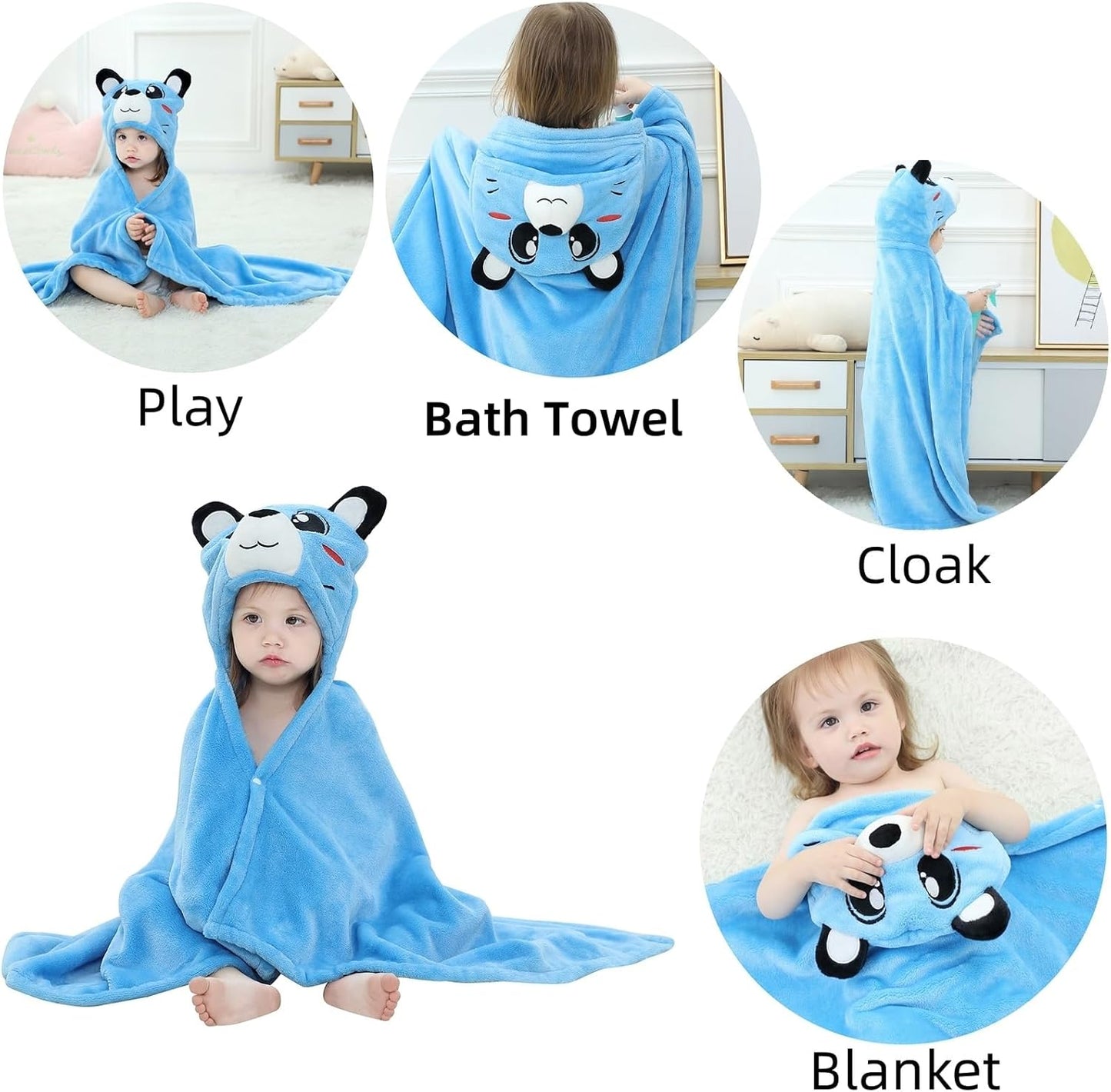 Wearable Blanket Hoodie for Kids Toddlers Hooded Towels Soft Cozy Flannel Wearable Throw Blanket Hoodie for Boys Girls Birthday Gifts (Blue Bear 60 * 50)