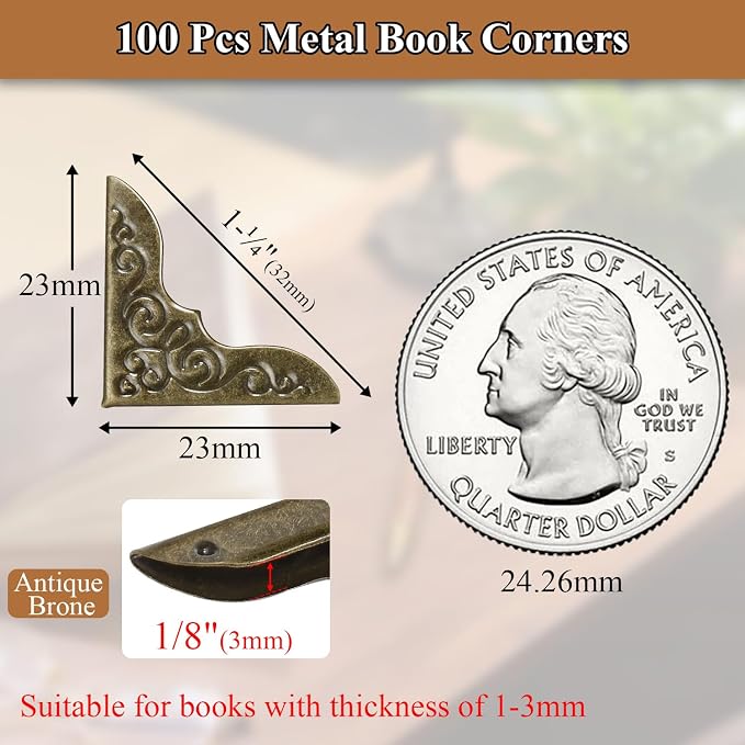 100pcs Metal Book Corner Protectors, Bronze Decorative Scrapbooking Photo
