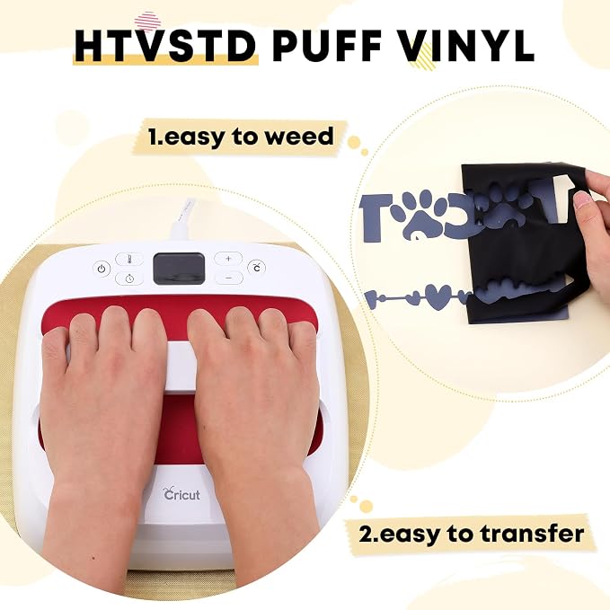 HTVSTD Black White Puff HTV Heat Transfer Vinyl 6pcs 12×10in | Puff Iron on
