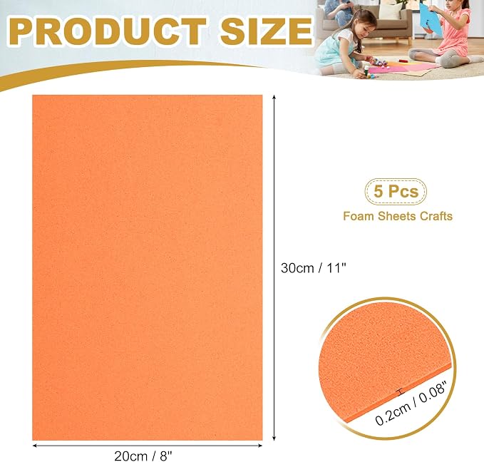 uxcell 5 Pcs Orange EVA A4 Foam Sheets Crafts, 12 x 8 Inch Foam Paper