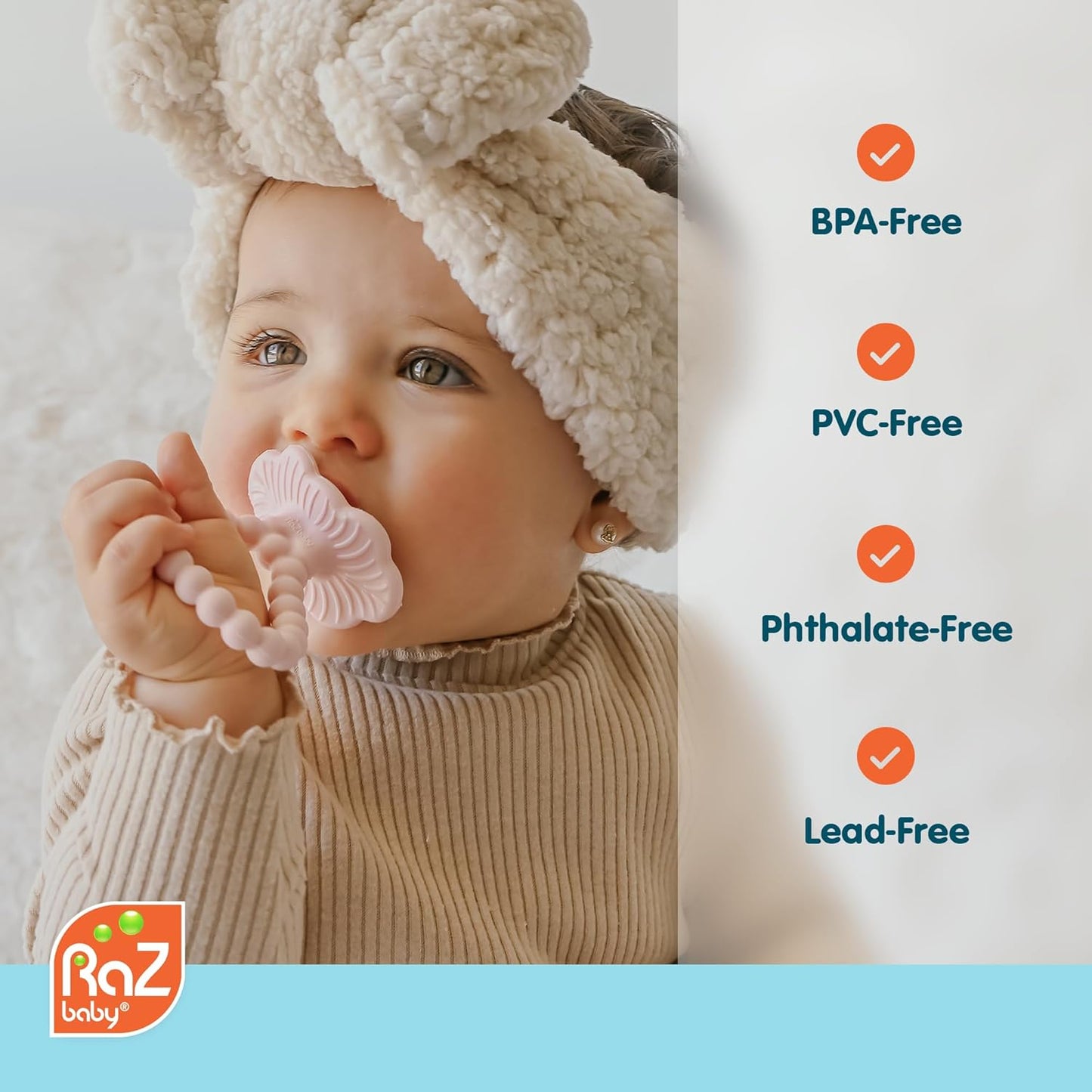 RaZbaby RaZberry Plus Baby Teether – Easy-to-Hold Toy for Front & Back Teething Relief, BerryBumps Texture for Sensory Development, Soothes Sore Gums, BPA-Free, Great Gift for Babies 3M+ – White