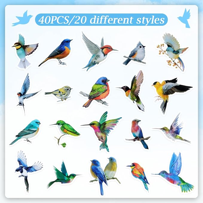 Imeepa 40Pcs Bird Stickers Transparent Scrapbooking Stickers | PET Vintage Bird