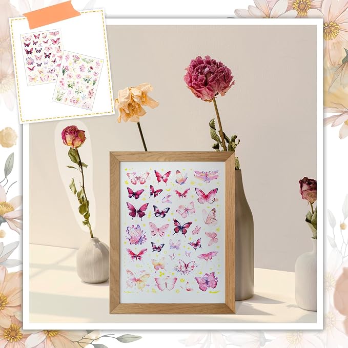 Transparent Floral Butterfly Scrapbook Stickers Pack, Waterproof Dreamy Decals