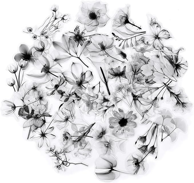 50Pcs Transparent Black and White Waterproof Plant Stickers