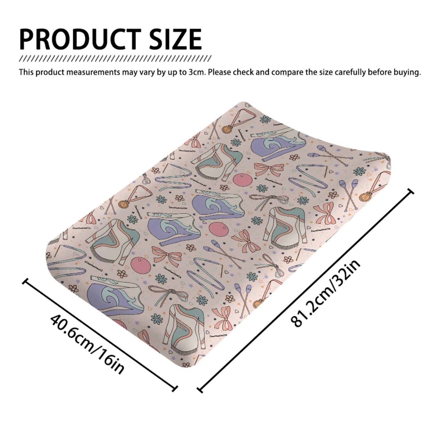 Cute Girl Gymnastics Baby Changing Pad Covers for Girls 32''x16'' Gymnast Ball Ribbon Floral Fitted Diaper Changing Table Sheets Comfort Soft Breathable Baby Change Table Mats Pink