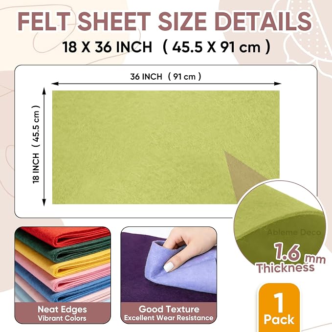 Soft Felt Fabric Sheet 18" x 36", 1.6mm Acrylic Craft Felt, Olive Green | Soft