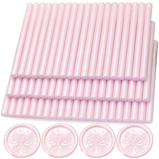 60pcs Wax Seal Sticks with Glue Gun Kit, Light Pink Sealing Wax Sticks