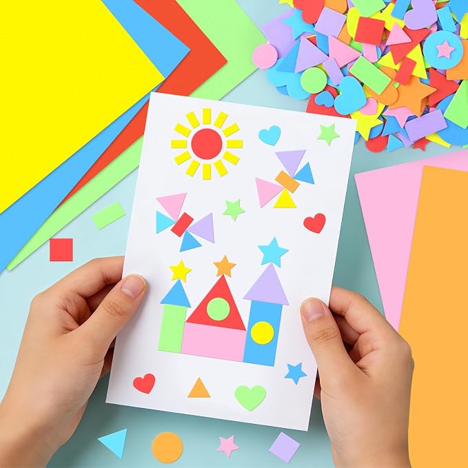 1620Pcs Foam Stickers Foam Shape Stickers Colorful Self Adhesive, 8 Colors