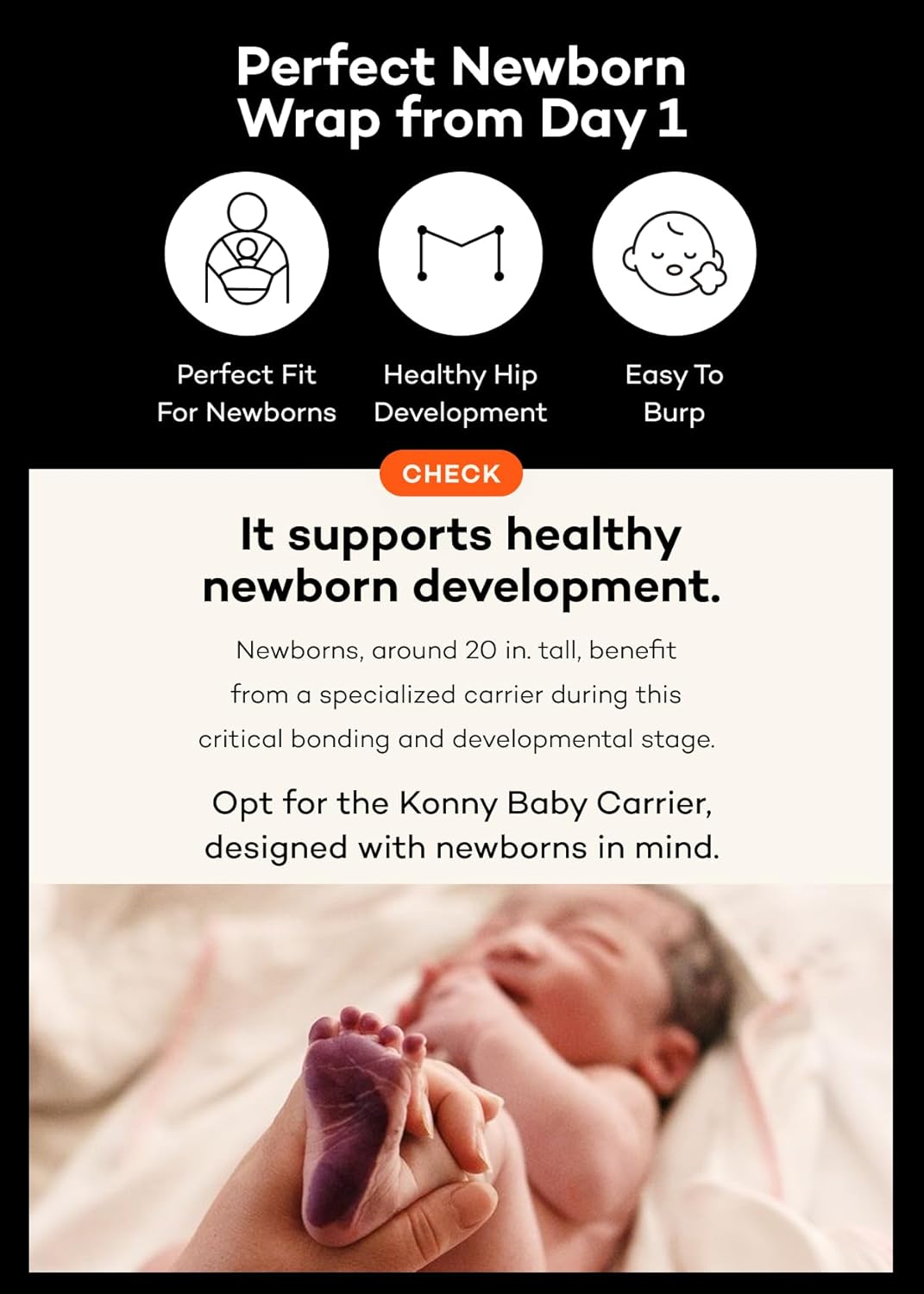 Konny Baby Carrier FLEX SoftBreeze with Head Support - Adjustable, Easy to Wear Baby Wrap Sling, Perfect for Newborn Babies Essentials up to 44 lbs (M-4XL) - Melange Grey