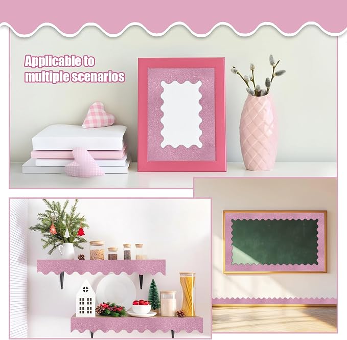 70Ft Shine Bulletin Board Borders，Scalloped Poster Boards Decorations Trim