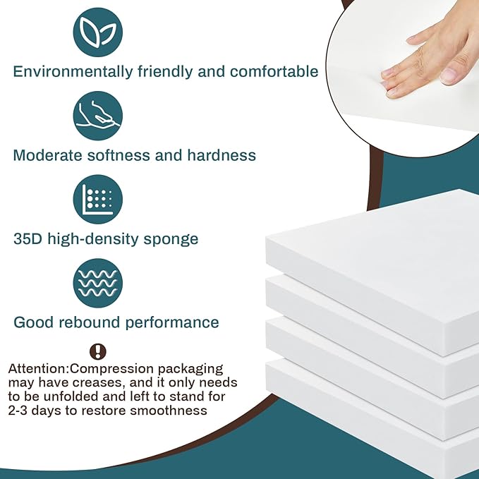 Frienda 6 Pack 3" X 22" X 22" Upholstery High Density Foam Cushion White