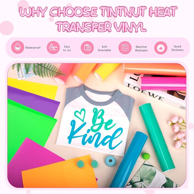 Tintnut Neon Puff HTV Vinyl, easy cut & weed, stretch washable, works