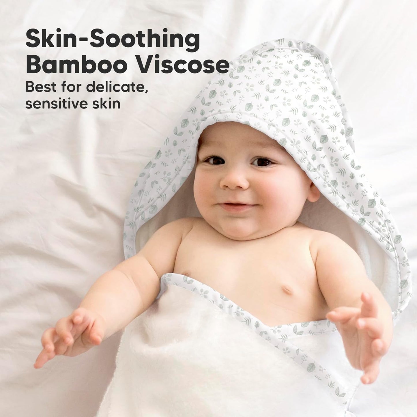 KeaBabies Hooded Baby Towel for Newborn - Viscose Derived from Bamboo Large Baby Bath Towels with Hood for Boys, Girls, Toddler, Extra Absorbent & Soft Newborn Bath Essentials (Laurel, Regular)