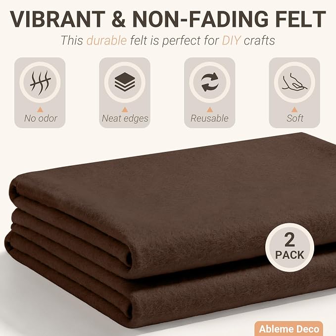 Brown Felt Fabric Sheets 18" x 18" 1.6mm Soft Felt, Dark Brown | Soft Precut