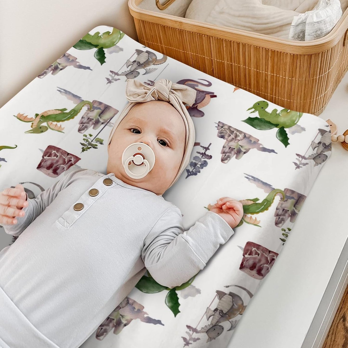 HawSkgFub Watercolor Dragons Fairy Tale Changing Pad Cover for Baby Girls, Animal Mountain Dragon Lover Diaper Change Table Covers, Soft Stretchy Safe Snug Fitted Changing Mat Sheets Fit 32"/34" x 16"