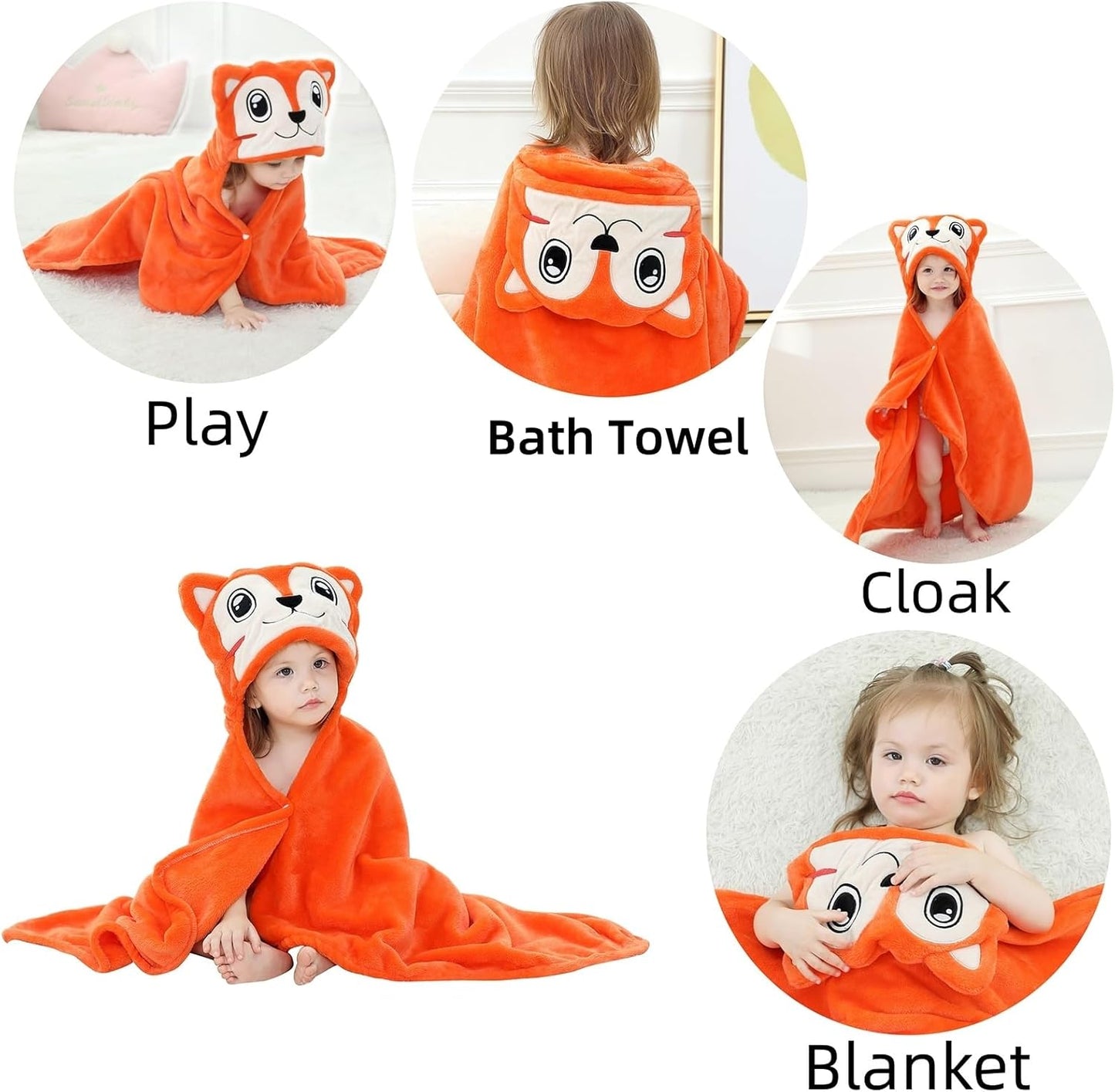 Wearable Blanket Hoodie for Kids Toddlers Hooded Towels Soft Cozy Flannel Wearable Throw Blanket Hoodie for Boys Girls Birthday Gifts (Fox 50 * 40)