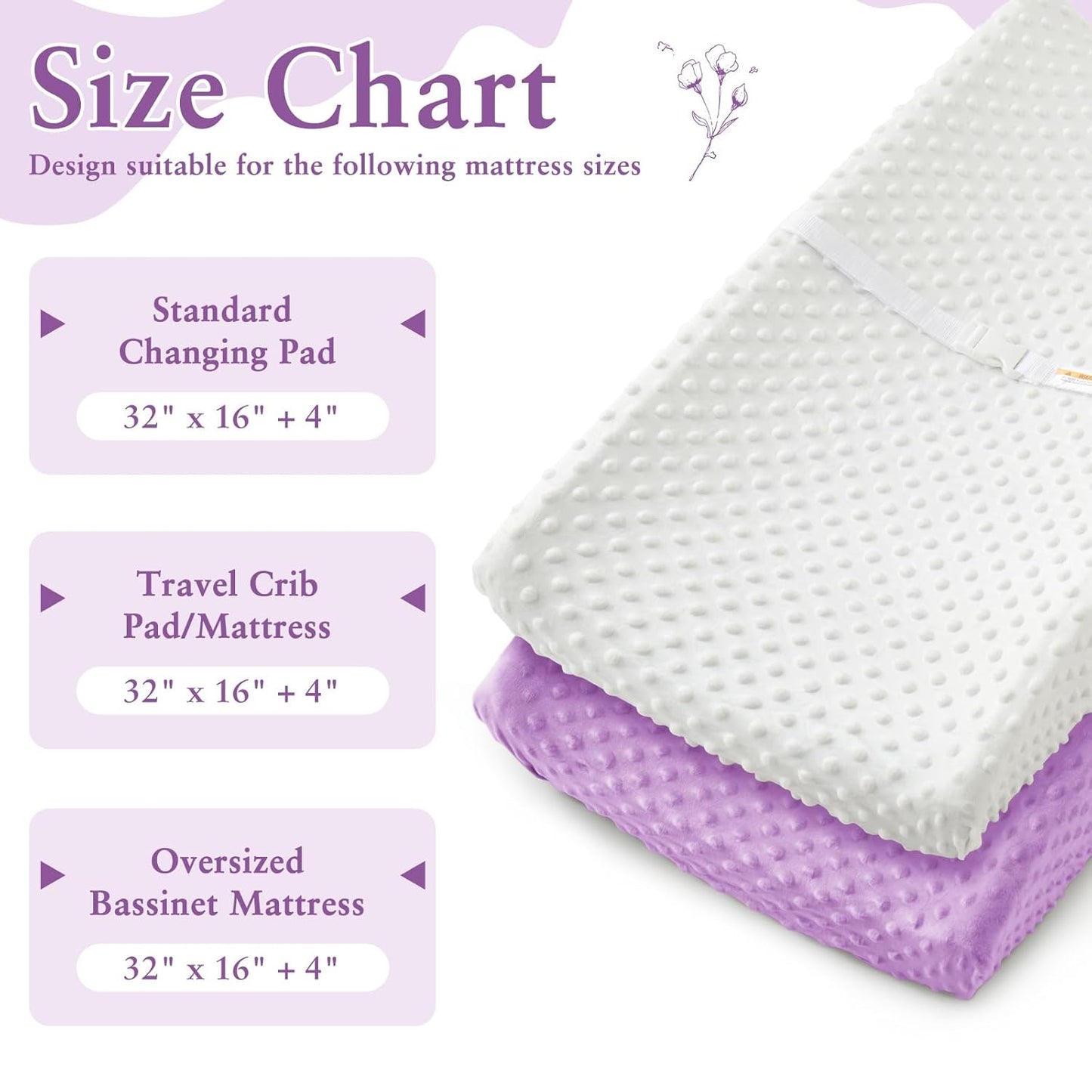 Homiest 2 Pack Changing Pad Cover, White + Light Purple Changing Table Sheets, Ultra Soft Fleece Minky Dot Fabric, Breathable Comfortable Diaper Pad Cover for Girls and Boys, Machine Washable