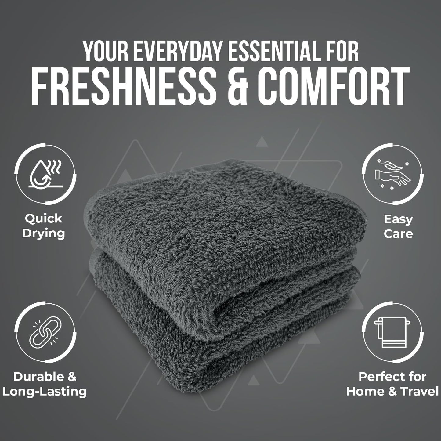 DAN RIVER 100% Cotton Wash Cloths 12 Pack [12x12] Soft & Absorbent face Towels for Bathroom, Gym, Hotels & Spa Perfect for Everyday Use Fingertip Towels, Gray