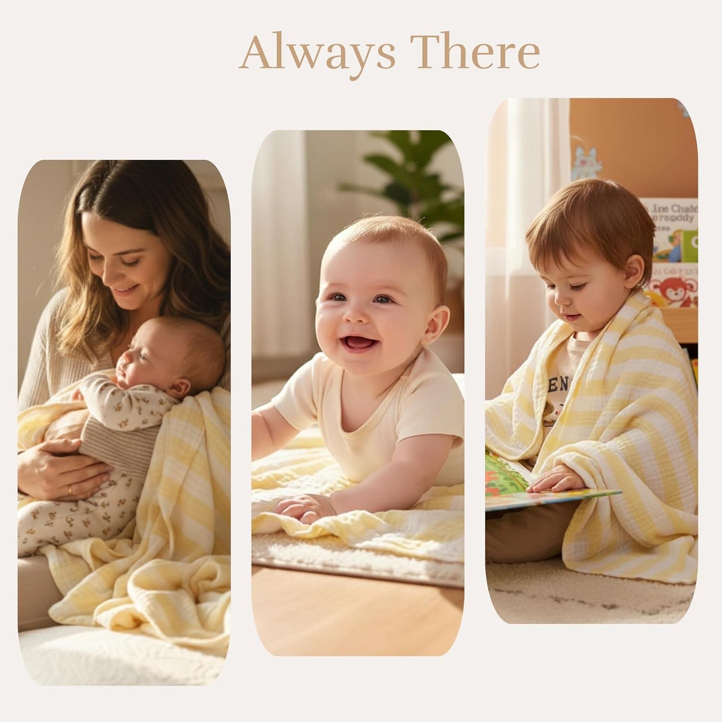 Muslin Baby Bath Towel Set, 2 Large Gauze Super Soft Baby Bath Towel and 3 Washcloths, 6 Layers Muslin Cotton Infant Blanket Suitable for Baby's Delicate Skin (Amsicotion)