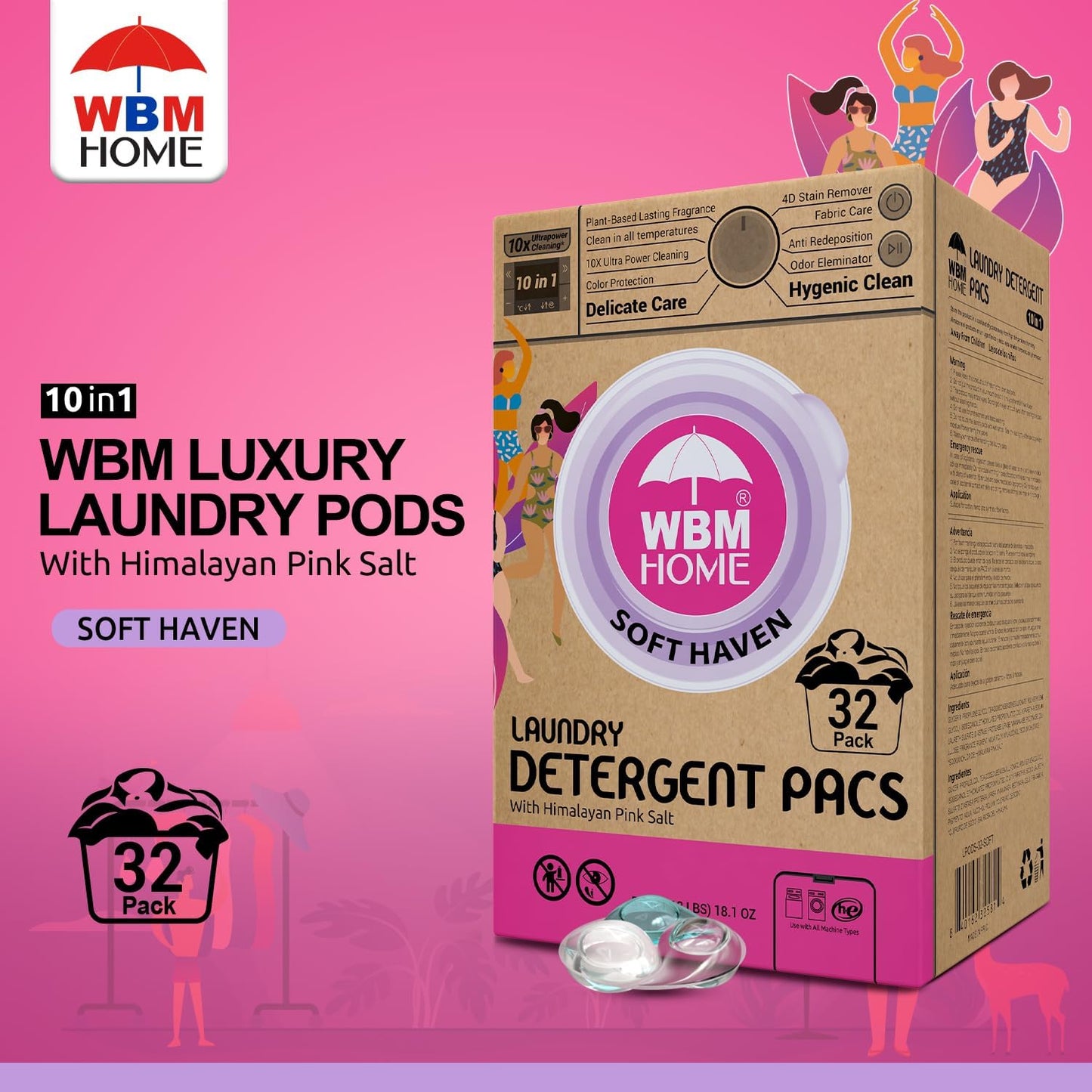 WBM Laundry Pods, 32 Count | Specially Designed for Undergarments With Soft Heaven Fragrance | Laundry Detergent Pods Formulated With Plant-Based Formula and Gentle Stain Remover
