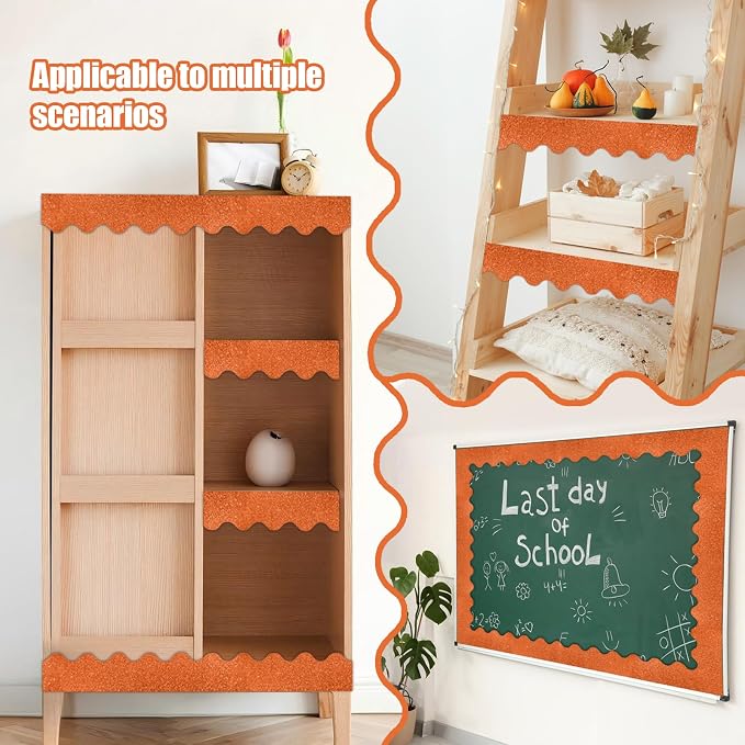 70Ft Shine Orange Bulletin Board Borders，Scalloped Poster Boards Decorations