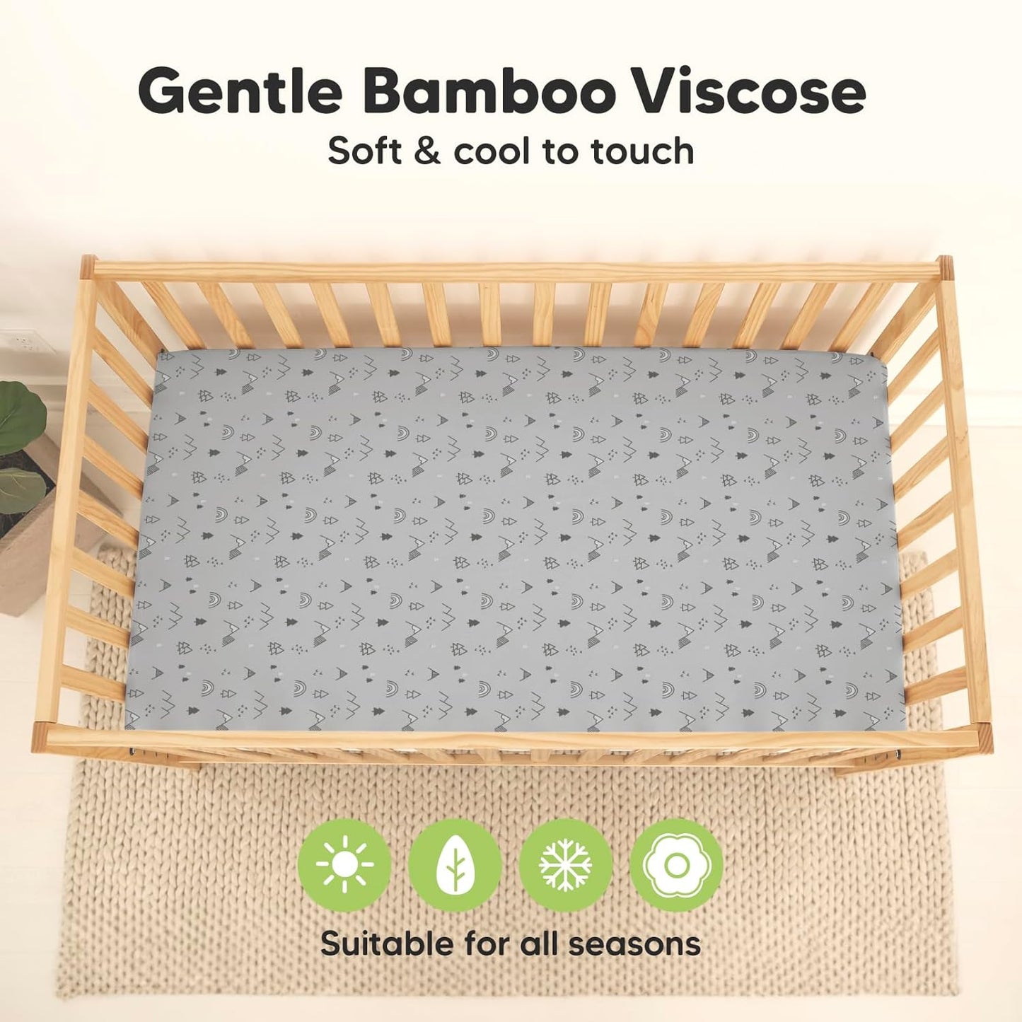 2-Pack Waterproof Baby Crib Sheets for Boys, Girls - 52x28 Viscose Derived from Bamboo Toddler Bed Sheet Neutral, Fitted Crib Mattress Protector Cover for Baby Bedding, Soft & Gentle (Woodland)