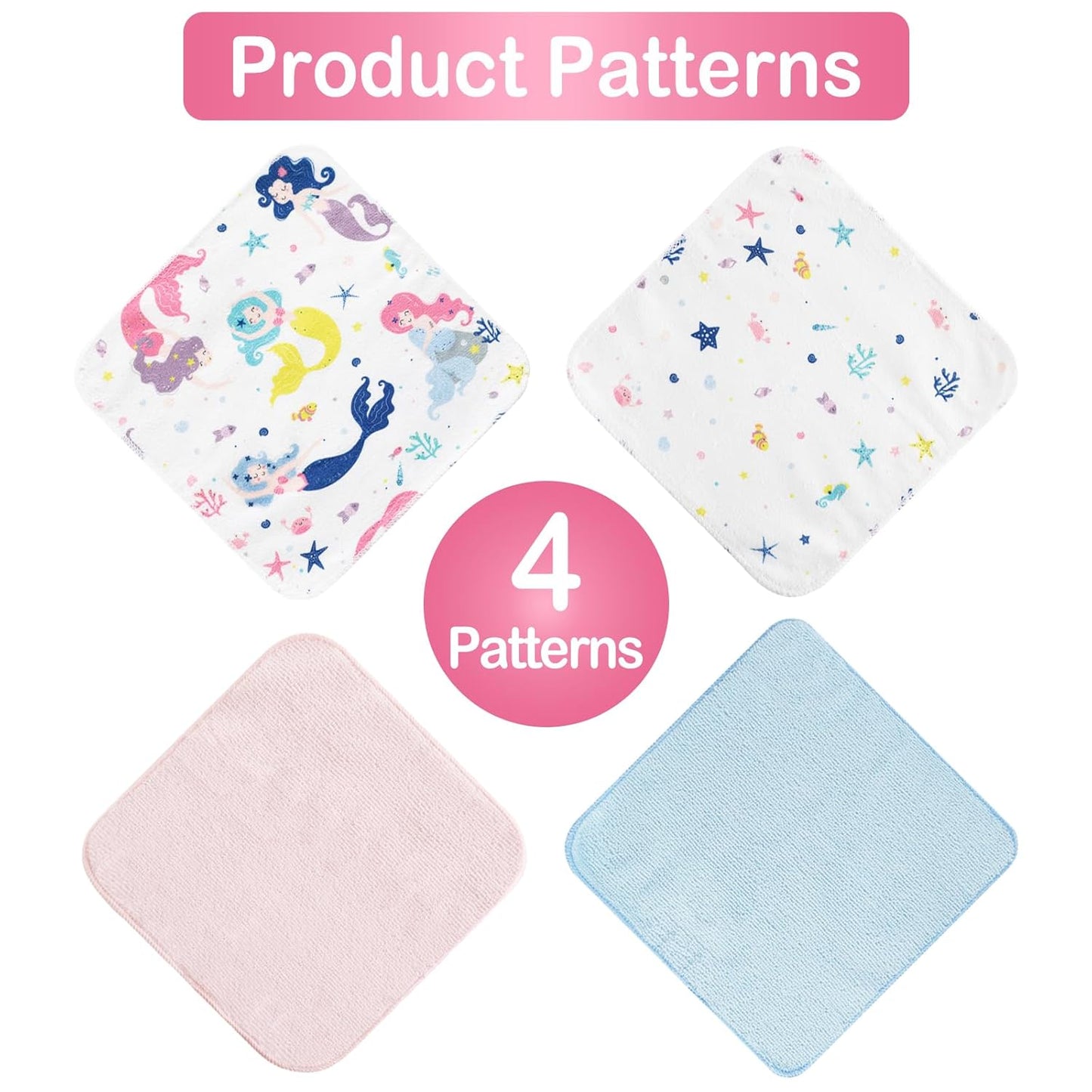 Baby Washcloths, 24Pack Baby Wash Cloths Extra Soft & Ultra Absorbent, Baby Towels and Washcloths Face Towels for Unisex Boys Girls Body, Washclothes Gentle on Sensitive Skin, 9x9 Mermaid