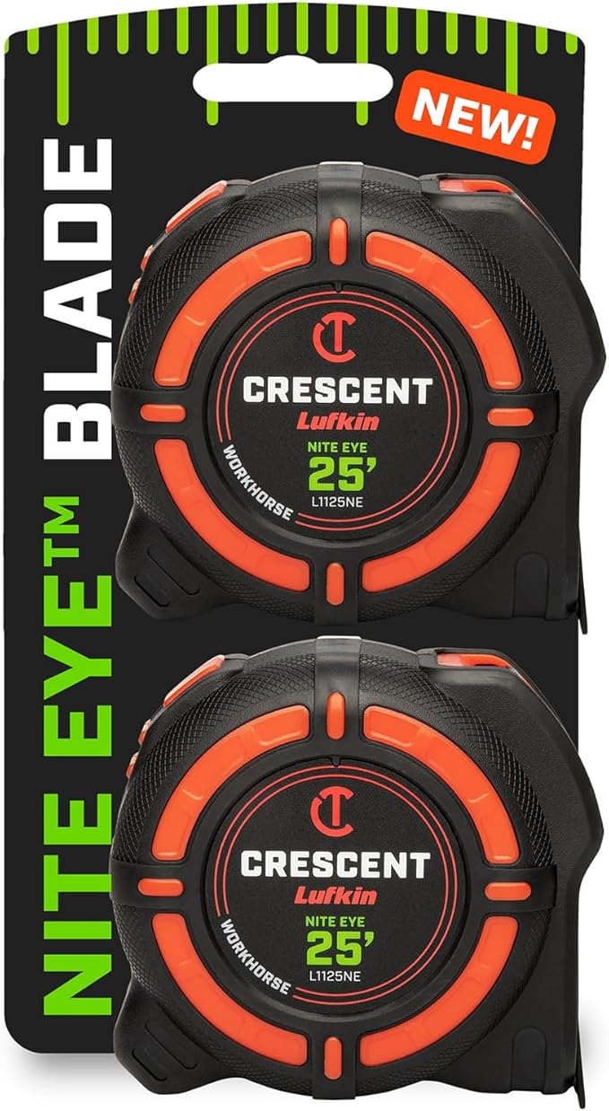 Crescent Lufkin 25 Ft Workhorse Nite Eye Tape Measure, 2 Pack, L1125NESET2V