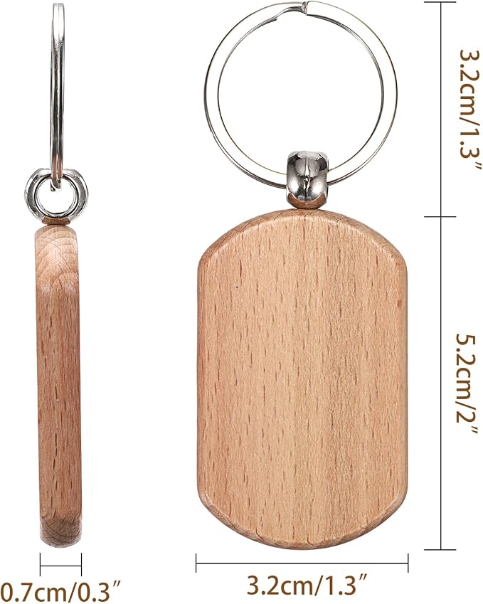 JUXYES 100 PCS Unfinished Wooden Keychain Blanks