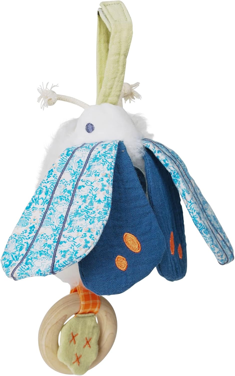 Manhattan Toy Folklore Plush Luna Moth Soft Tactile Baby Travel Toy with Crinkle Fabric Wings, Baby Mirror and Wooden Teether Ring