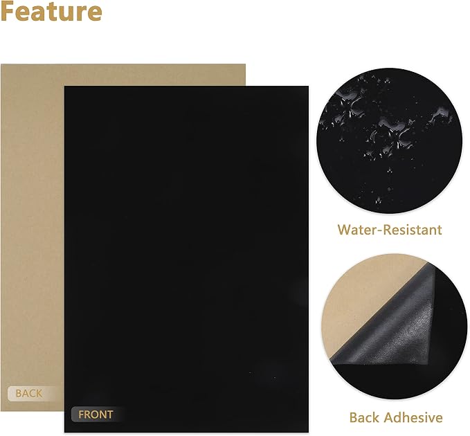 Caydo 12PCS Black Self Adhesive Felt Sheets, Soft Velvet Sticky Back Felt |