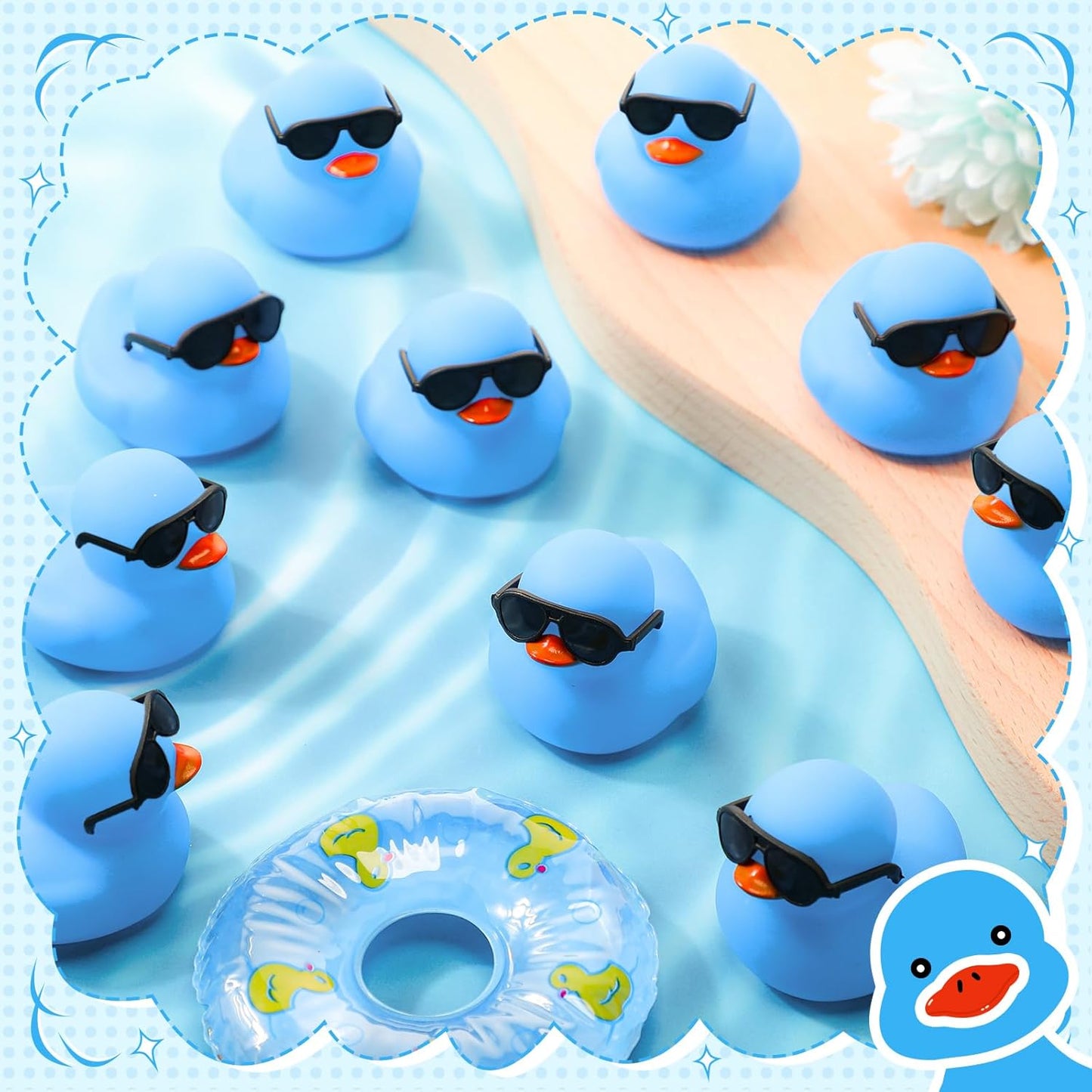 Sosation 36 Packs Mini Rubber Ducks with Sunglasses Sets 2.2 Inch Bath Squeaky Rubber Duckies Cute Float Bathtub Toys for Christmas Birthday Party Favors Class Prizes Car Decor(Blue)