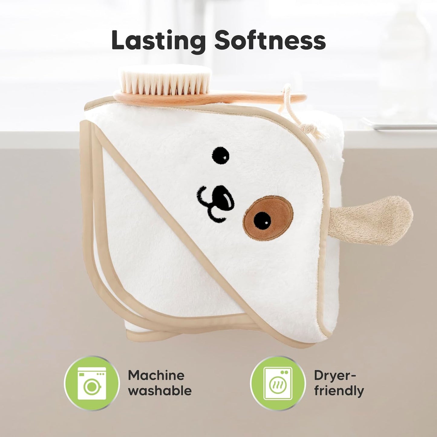 KeaBabies Hooded Baby Towel for Newborn - Viscose Derived from Bamboo Large Baby Bath Towels with Hood for Boys, Girls, Toddler, Extra Absorbent & Soft Newborn Bath Essentials (Dog, Petite)
