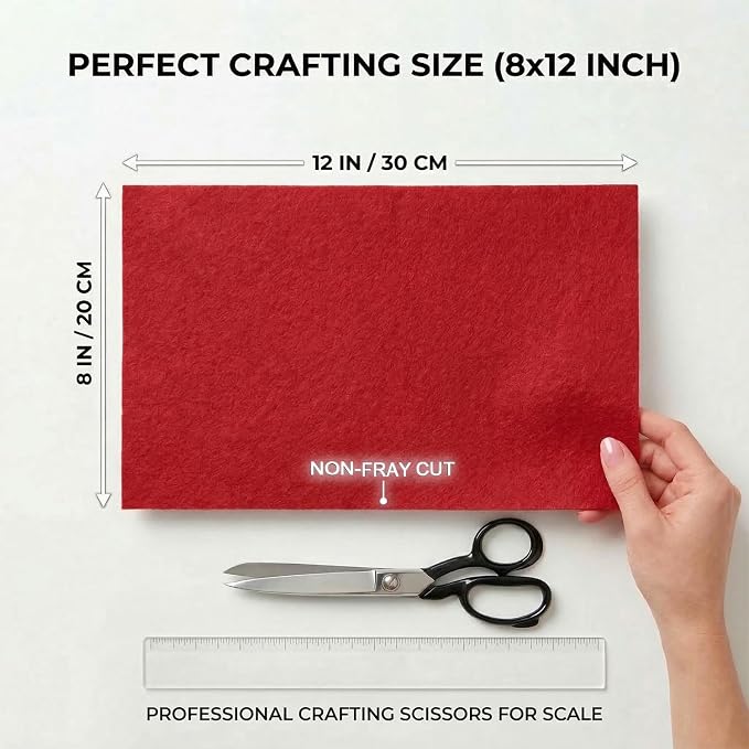 Red Felt Fabric Sheets Stiff 20 Pcs 8" X 12", 1mm Thick Assorted Color Sewing