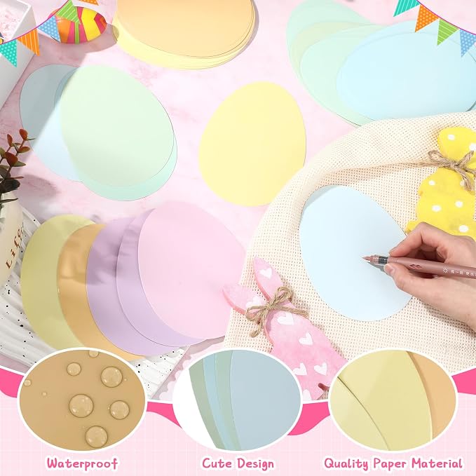 Funrous 80 Pcs Easter Egg Cutouts Pastel Egg Shape Paper Cutouts Easter