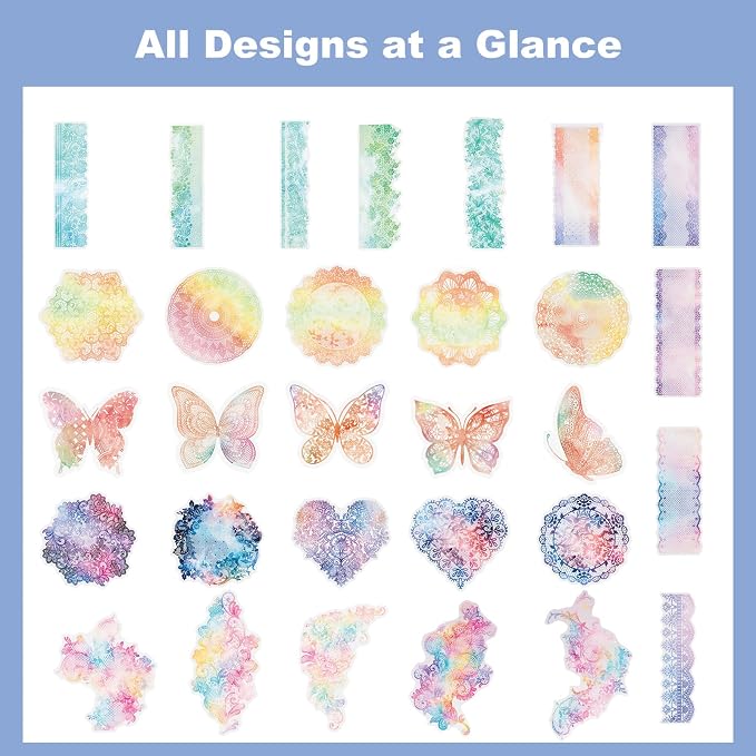 60 PCS Magic Color Boundary Lace Stickers – PET Transparent Dreamy Stickers