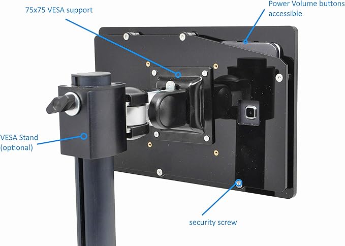 TABcare Anti-Theft Acrylic VESA Enclosure for Galaxy TAB A7 Lite 8.7" SM-T220 Tablet with Free Wall Mount Kit & 90-Degree Angle USB C Cable (TAB A7 Lite, Black)