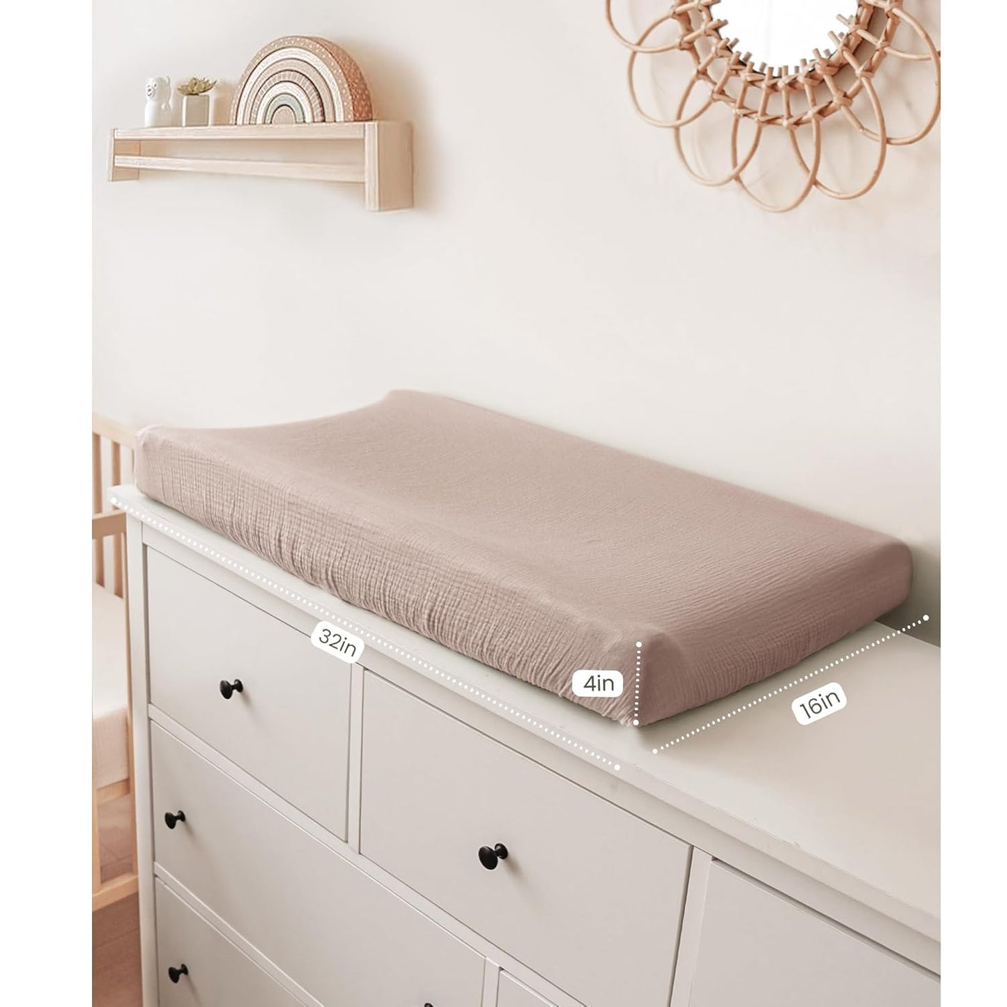 Konssy 2 Pack Muslin Changing Pad Covers for Boys, Ultra Soft & Breathable Cotton Baby Diaper Changing Table Covers, Neutral Nursery Diaper Changing Pad Sheets (Soft Blooms,Taupe)