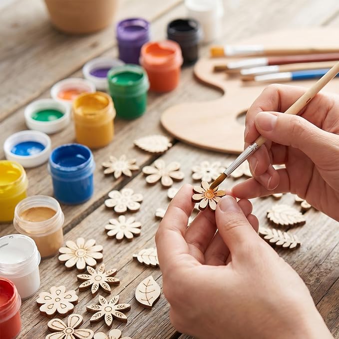 100 Pcs Wooden Flowers for Crafts, Unfinished Wooden Flowers | Wood Craft