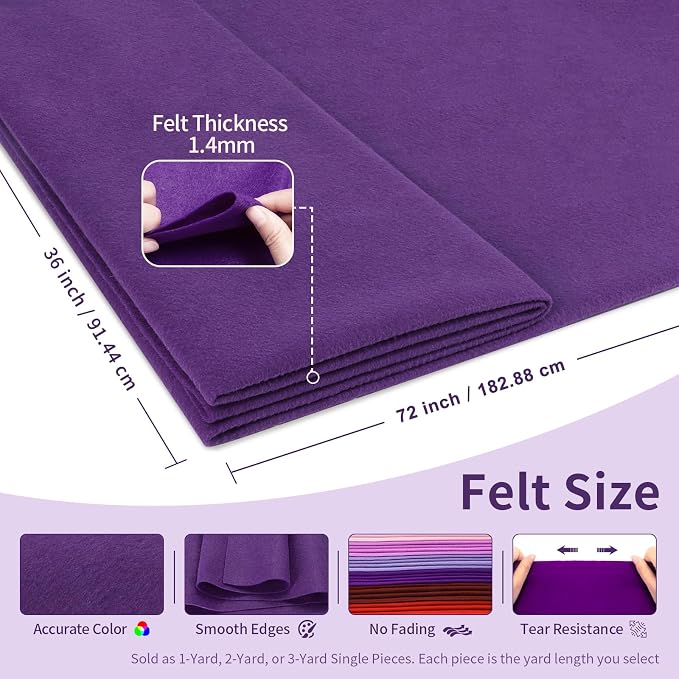 Purple Fabric Sheet 72" X 36", 1.4mm Thick Large Soft Durable Flexible Craft